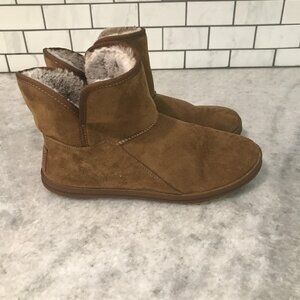 Skechers Boots Womens 7.5 Brown Faux Suede Ankle Kirkland Fur Lined Shoes